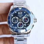 TWF Replica Longines Hydroconquest SS Blue Chronograph Dial Blue Bezel Watch 41MM